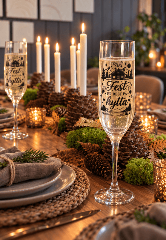 Champagneglass fest på hytta