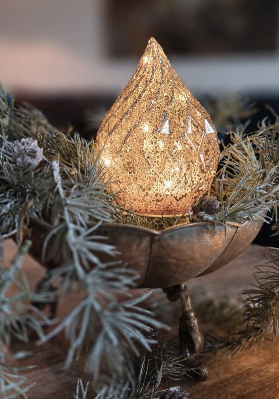 Dråpe glass led gull glitter stor