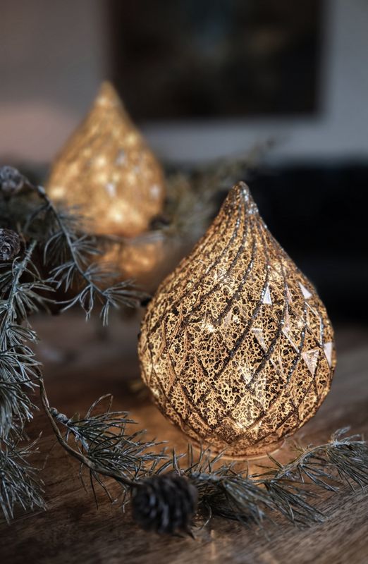 Dråpe glass led brun/glitter liten