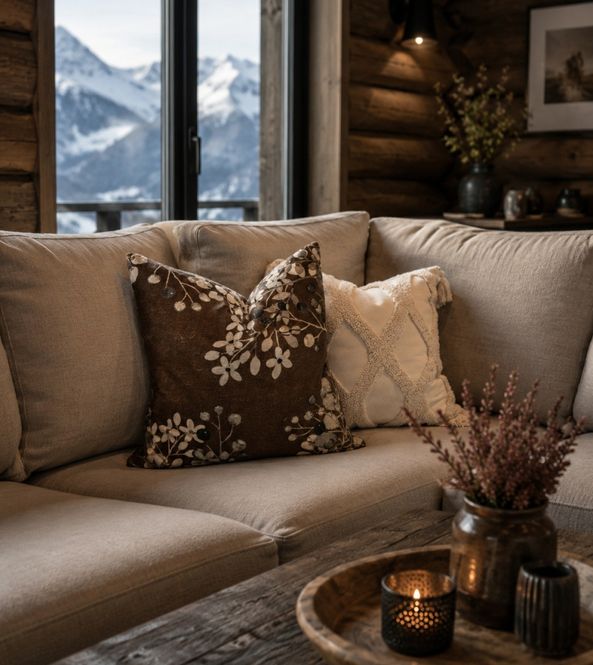 Hovedbilde Pute blomstret brun