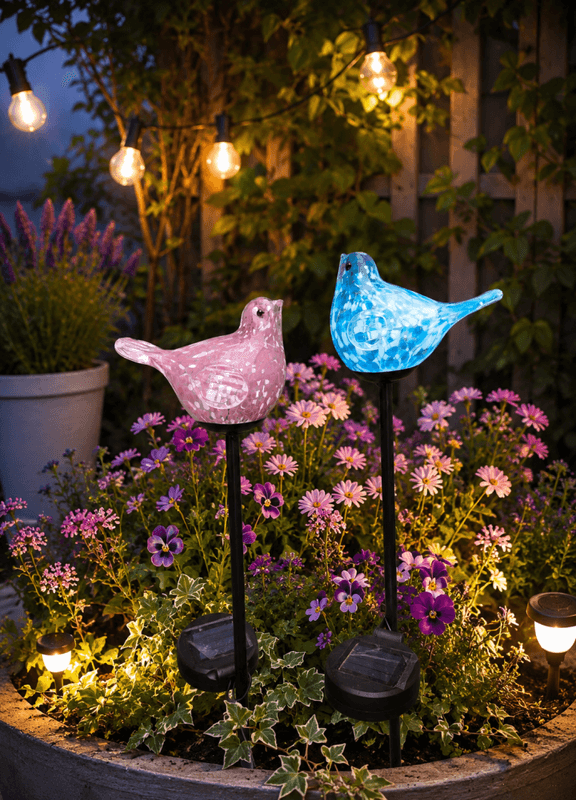 Blomsterpinne glassfugl lilla